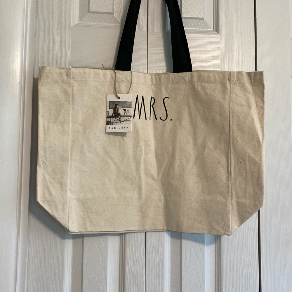 ☘️NWT! “MRS.” Rae Dunn Large Canvas Tote Bag